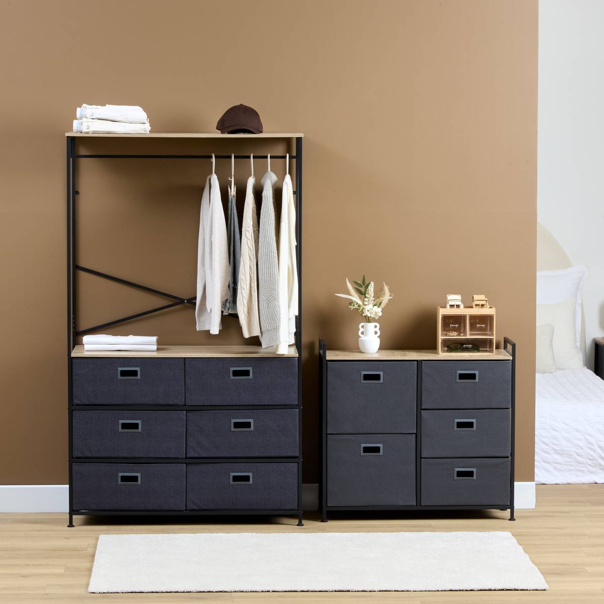Rangement 5 tiroirs tissu, gris anthracite