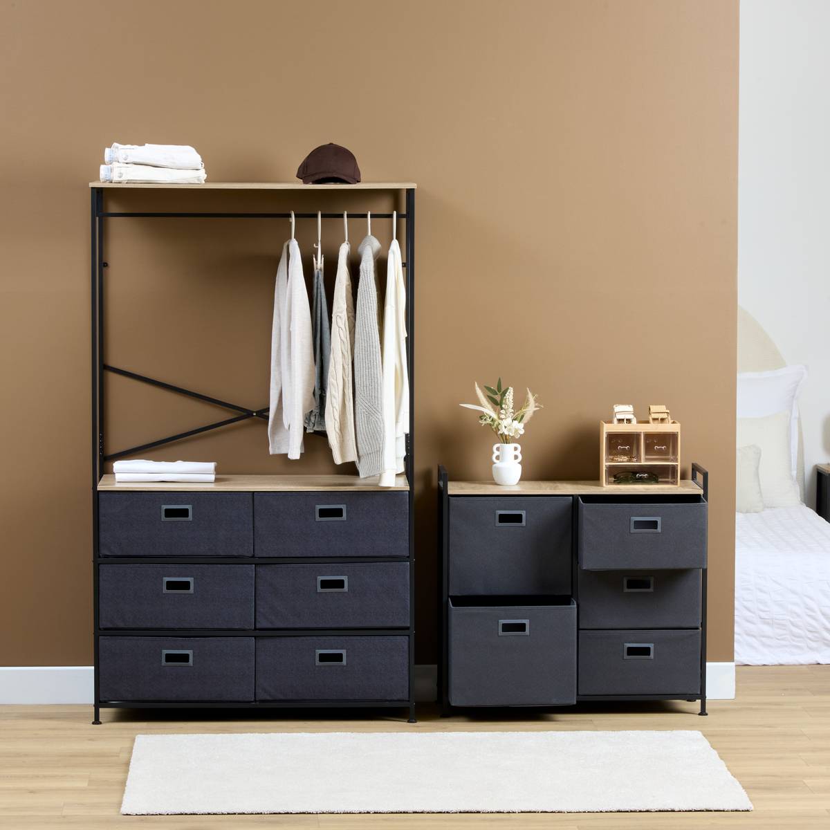 Rangement 5 tiroirs tissu, gris anthracite