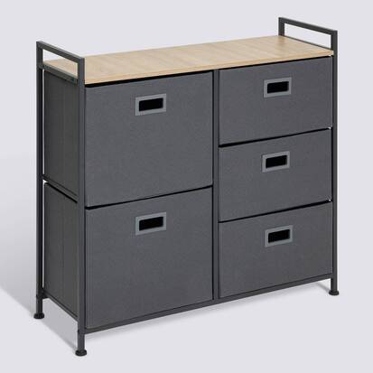 Rangement 5 tiroirs tissu, gris anthracite 