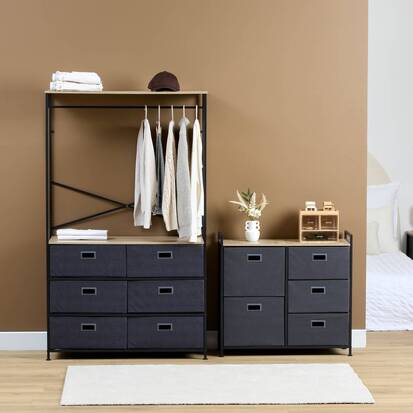 Rangement 5 tiroirs tissu, gris anthracite 