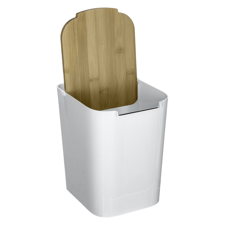 Poubelle à couvercle bambou 5l, blanc Naturéo