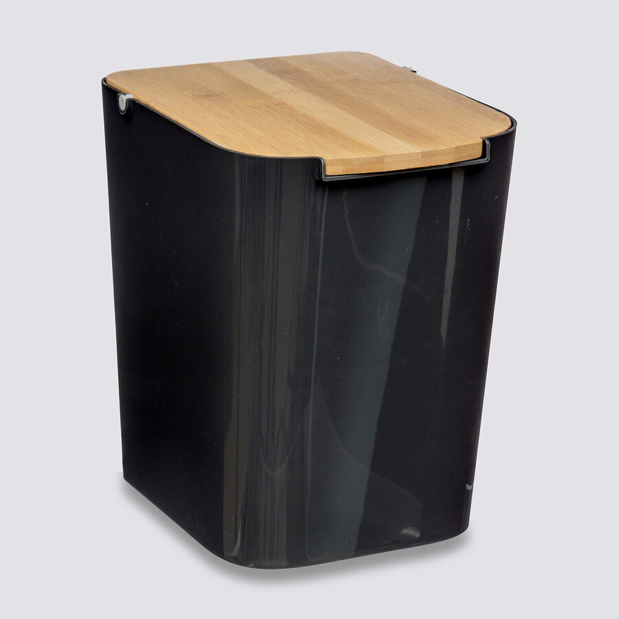 Poubelle à couvercle bambou 5l, noir Naturéo