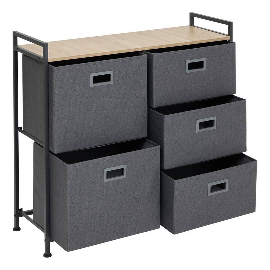 Rangement 5 tiroirs tissu, gris anthracite