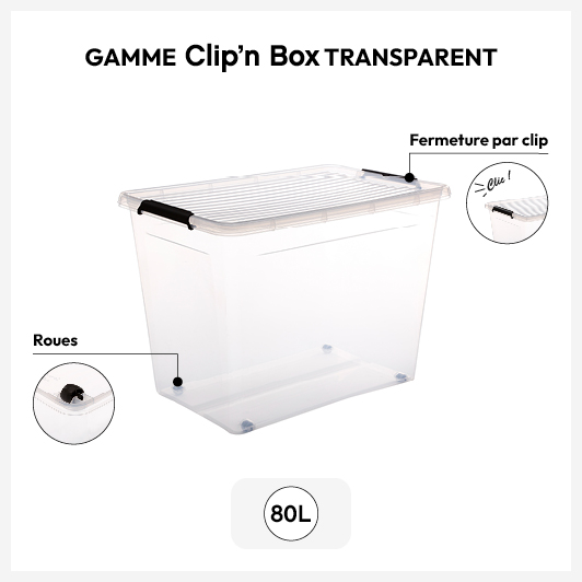 5five Aufbewahrungsbox 55 Liter – Transparent, Mit Rollen & Deckelclip, Aus Polypropylen