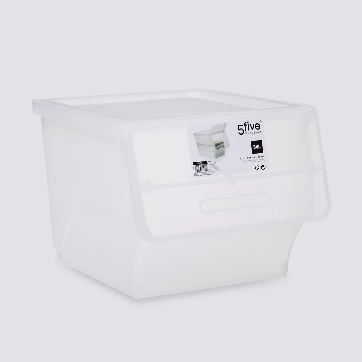 Boîte en plastique transparente à ouverture frontale 34l Open+