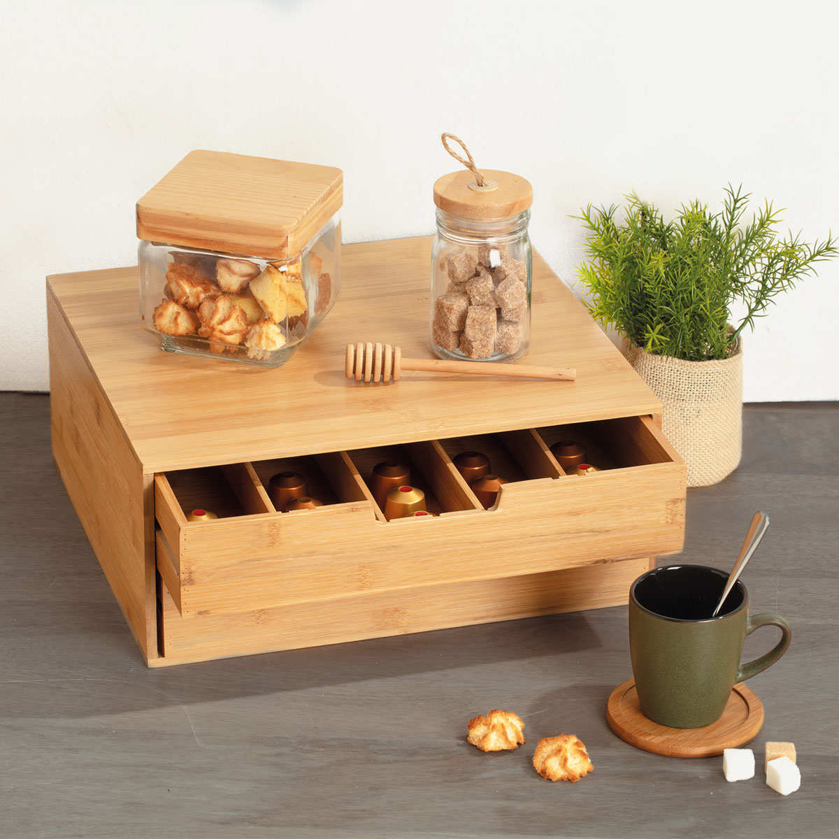 Porte-capsules En Bambou 5five - Pour Capsules De Café, Rangement De Bureau Ou Cuisine - 9