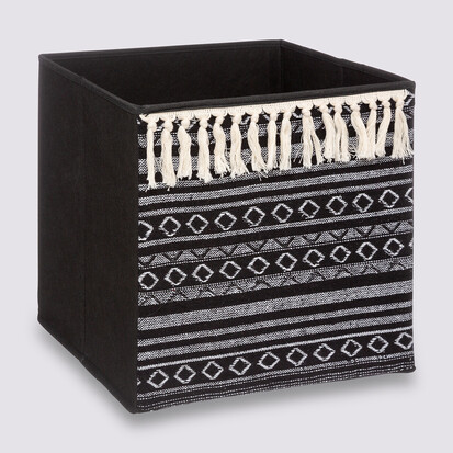 panier-tissu-31x31cm-noir-blanc-pompons