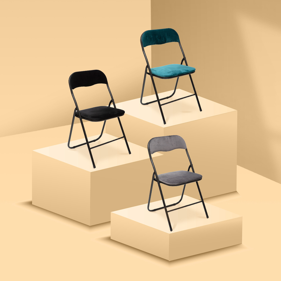 Chaise pliante en velours, bleu