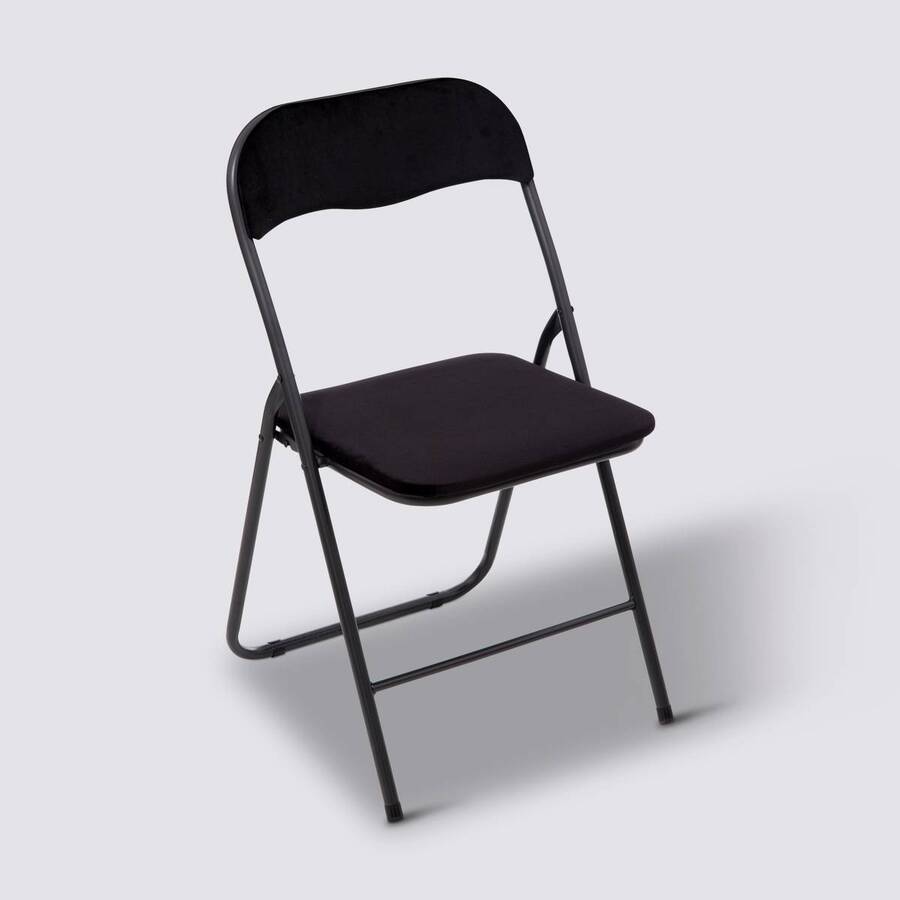 Chaise pliante en velours, noir