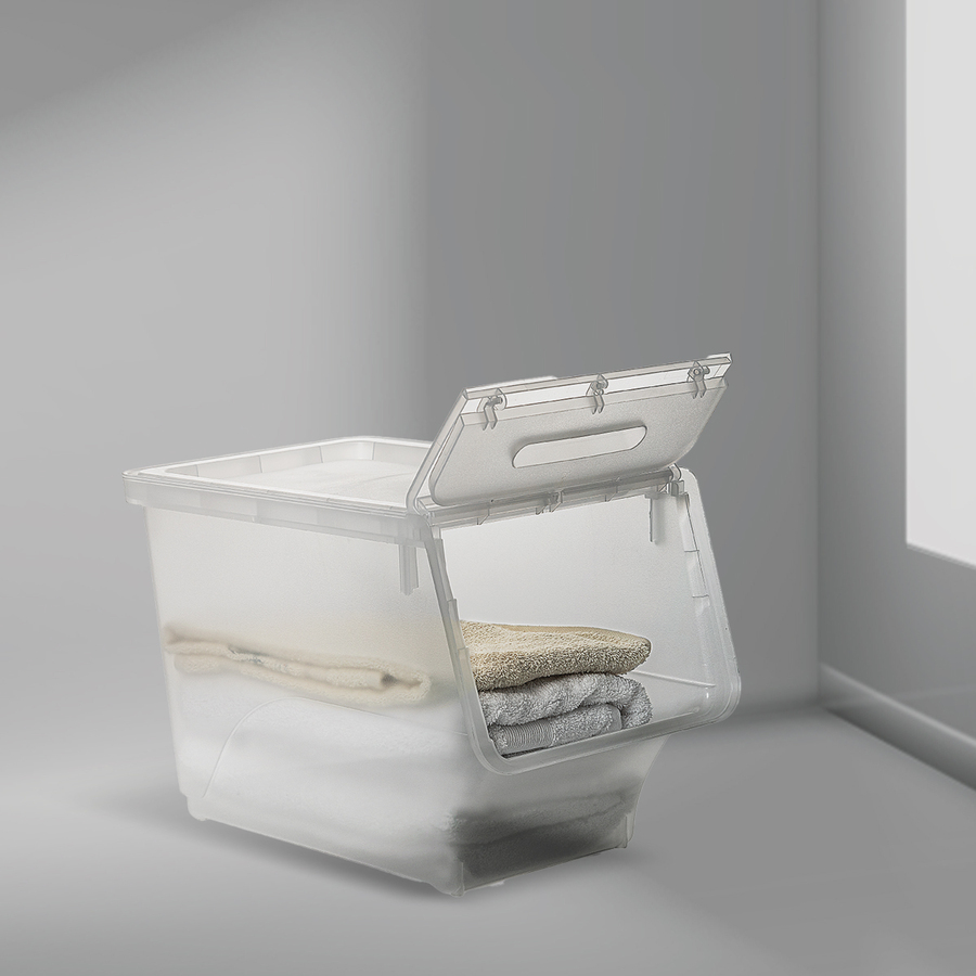 Boîte en plastique transparente à ouverture frontale 34l Open+