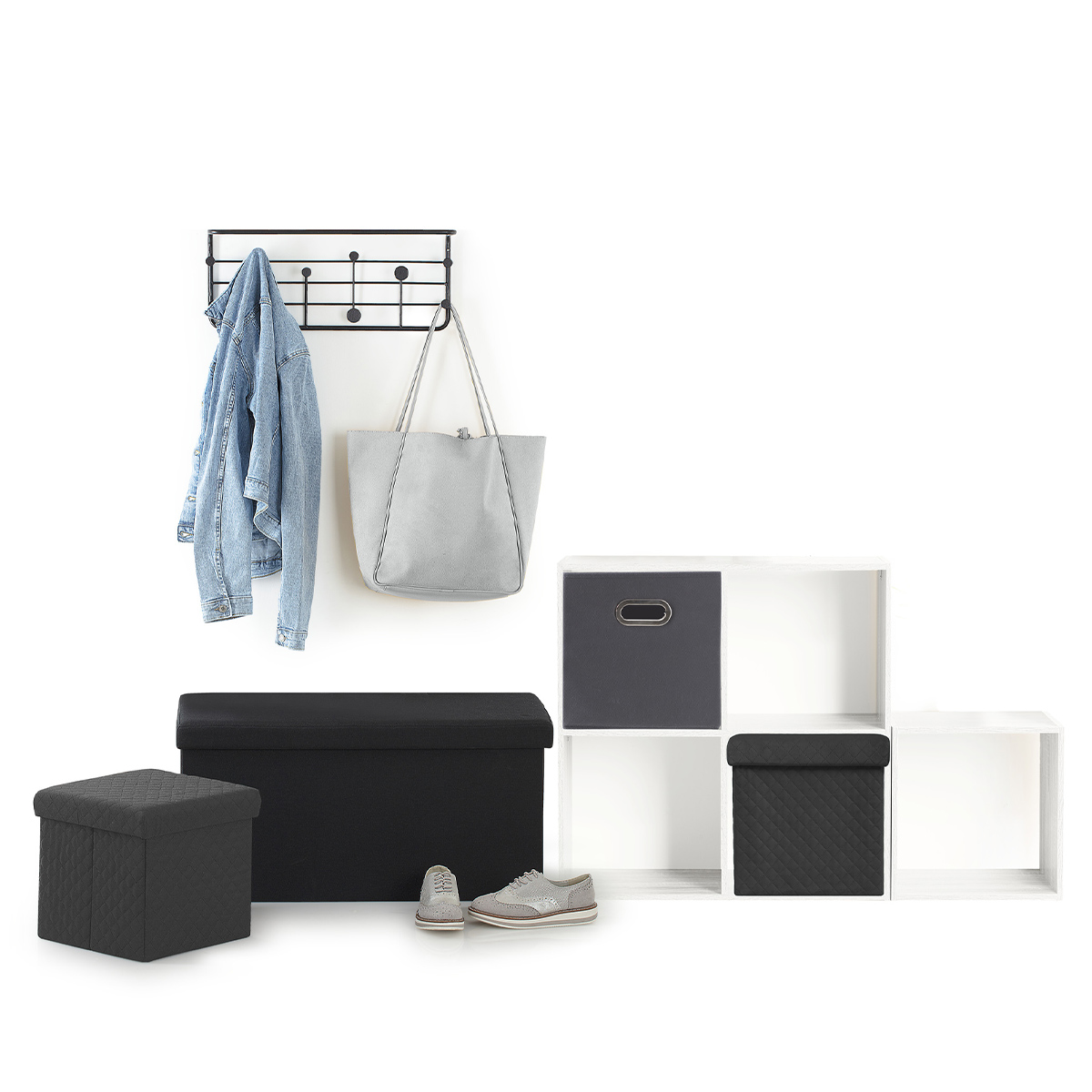 Pouf pliable 31x31 cm, velours gris Mix'n modul