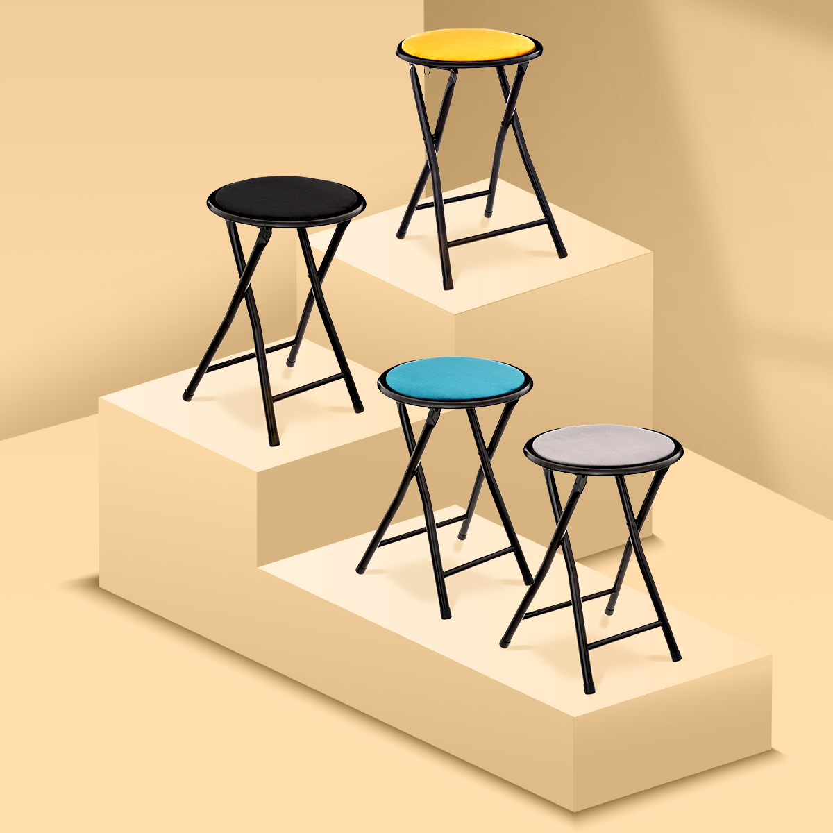 Tabouret pliant, velours gris