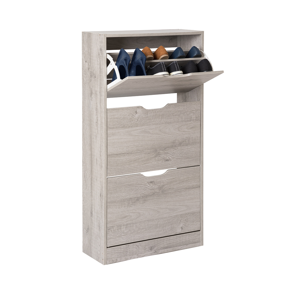 Meuble range-chaussures 3 tiroirs, effet chêne gris Drawy