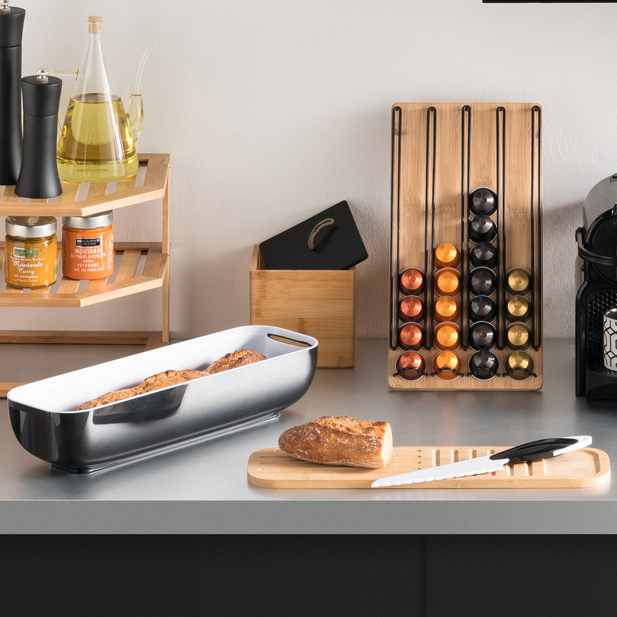 Boîte à baguette, noir Black bambou
