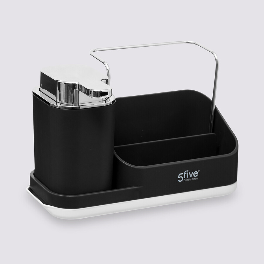Organiseur évier avec distributeur 300ml, gris noir Néo