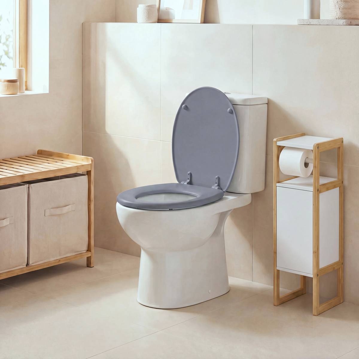 Abattant wc bois laqué, gris