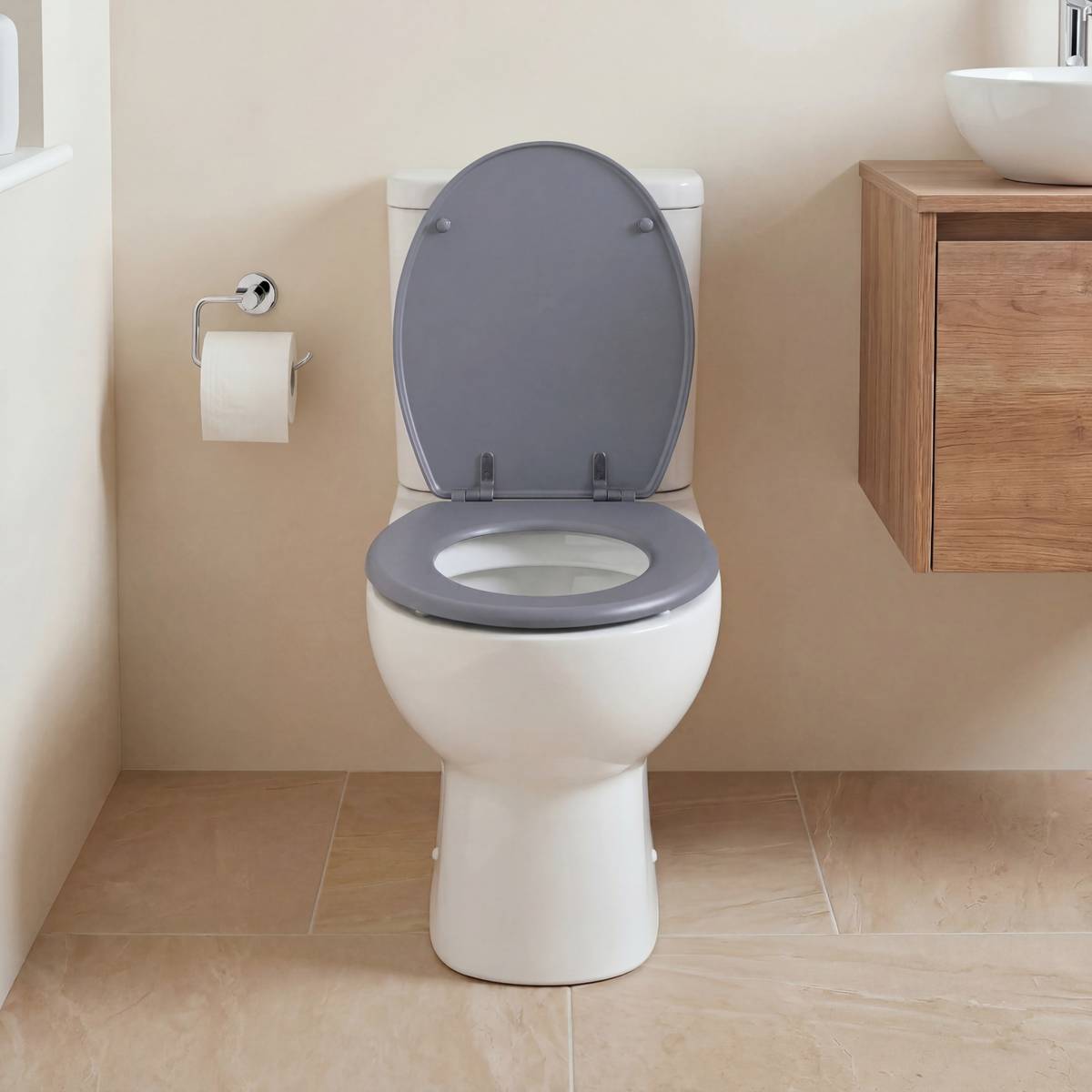 Abattant wc bois laqué, gris