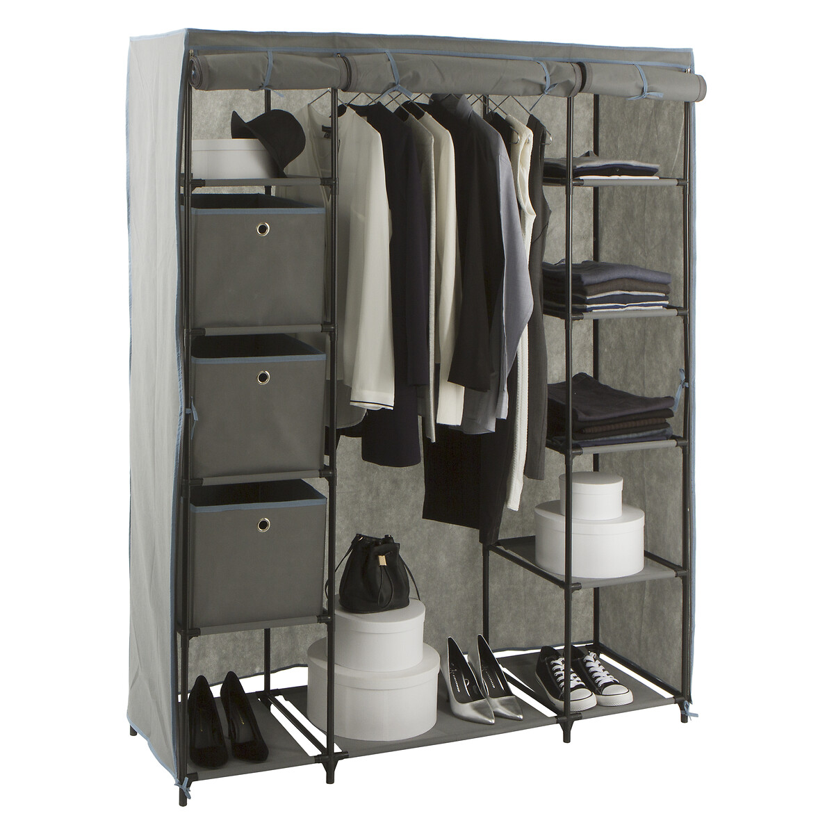 Armoire penderie 3 boîtes, tissu gris anthracite 