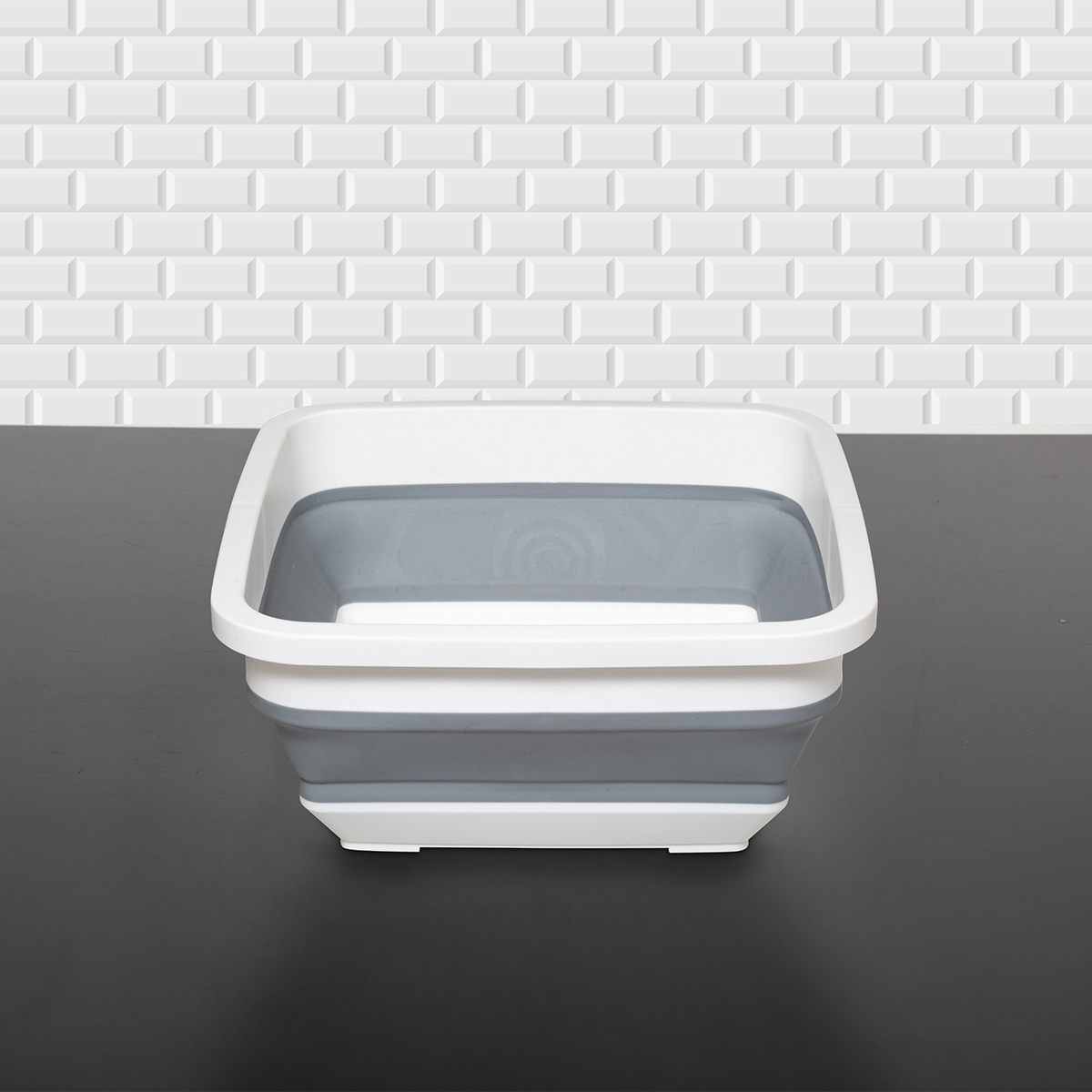 5five - Bassine Rétractable 8L - Panière Pliable Grise Blanche - Gain de Place - Idéale pour Ménage et Lessive - Cuisine, Buanderie, Extérieur - L. 32 x P. 32 x H. 15 cm