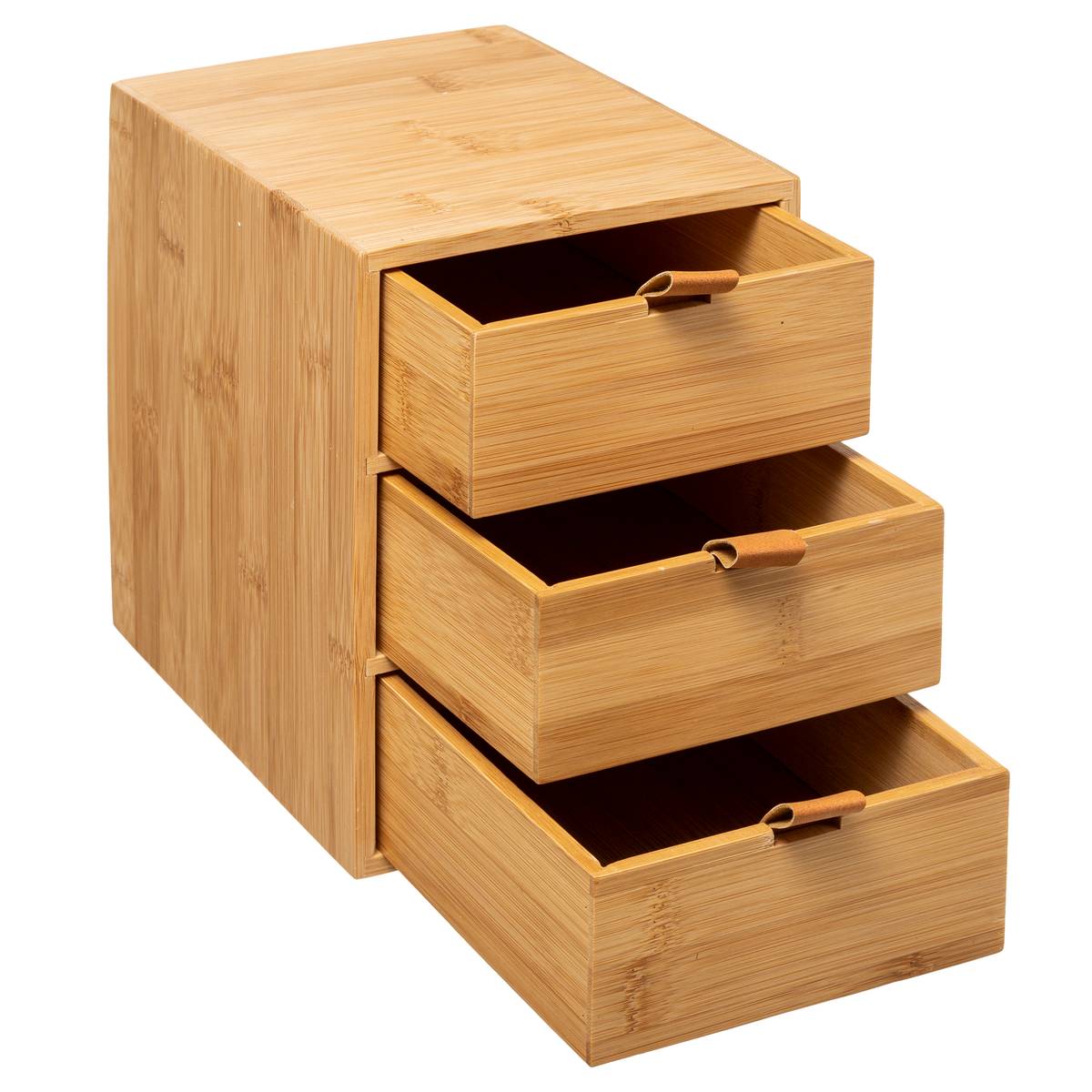 Boîte 3 tiroirs, lanières cuir