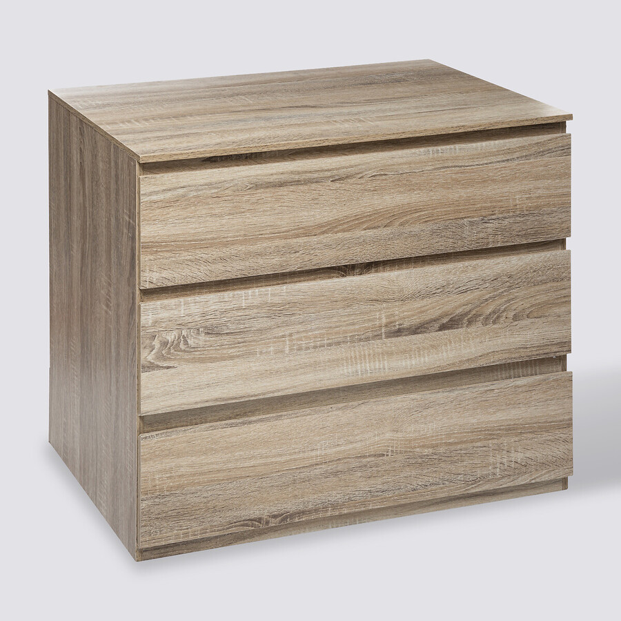 Commode 3 tiroirs, effet bois naturel Dolo