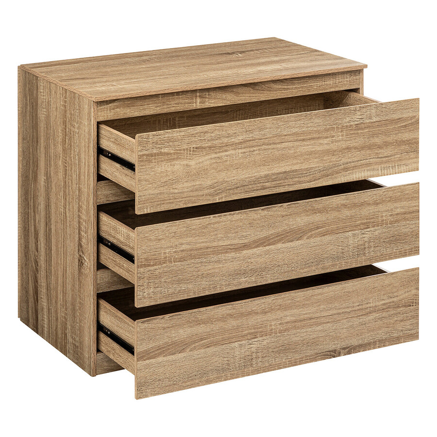 Commode 3 tiroirs, effet bois naturel Dolo