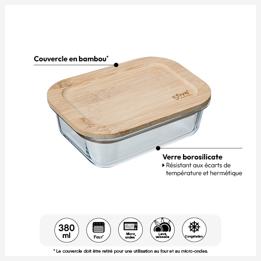 Saladier En Verre Borosilicate 2,5L Avec Couvercle Bambou - Five Simply Smart - Transparent