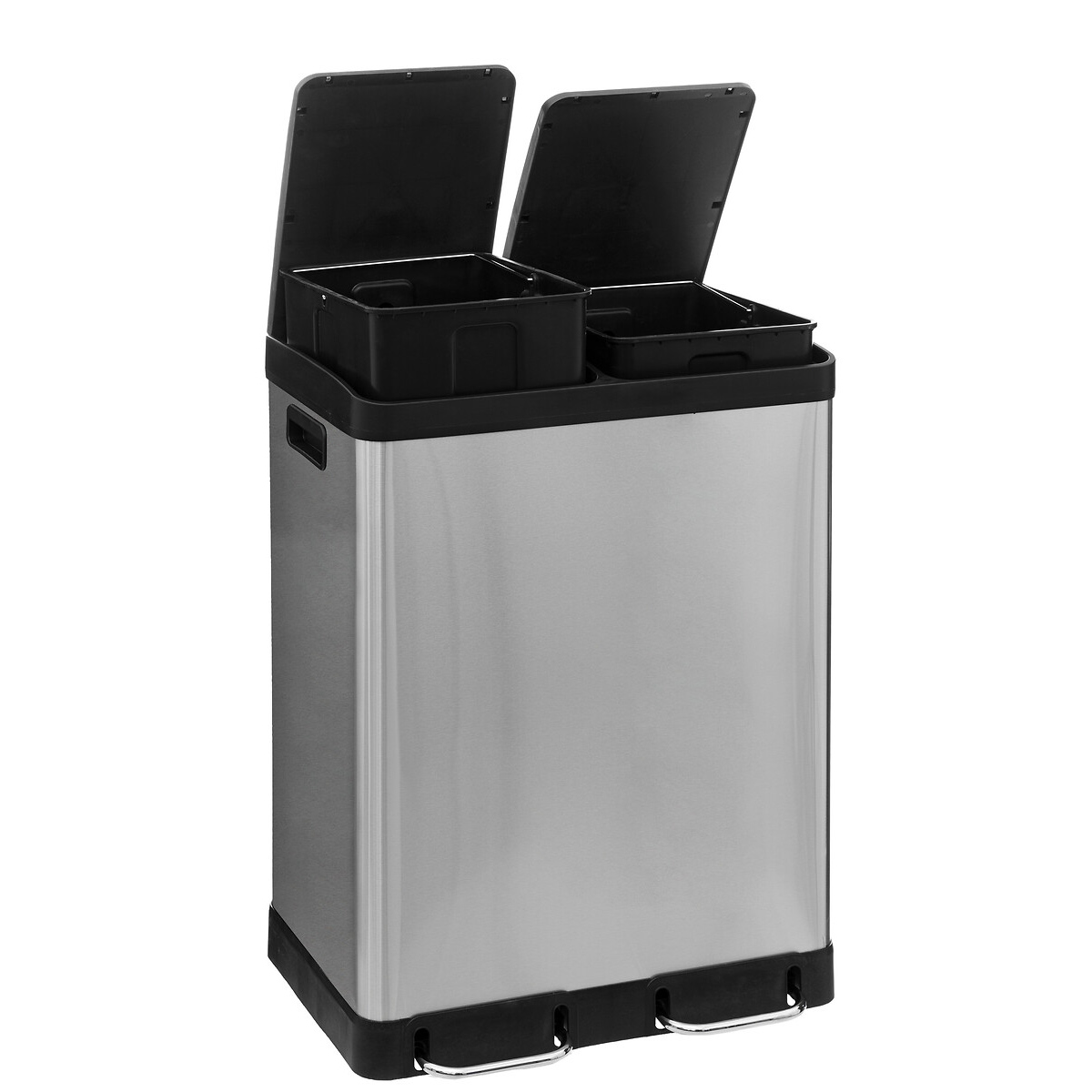 Poubelle de tri sélectif à pédales métal 2x30l, inox
