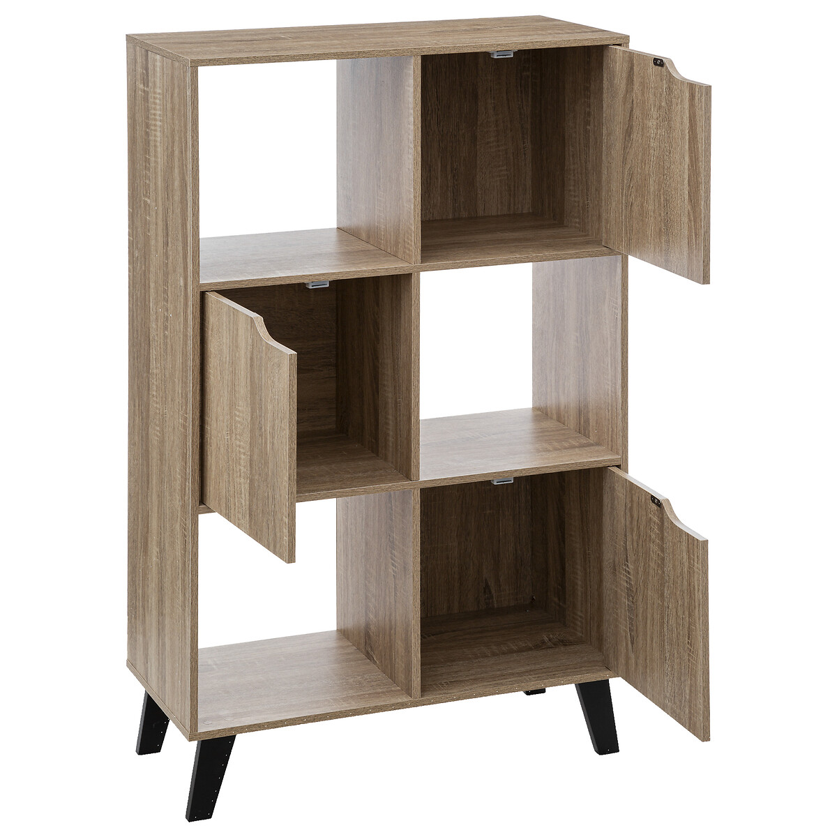 Étagère 6 cases porte, effet bois naturel Ceda