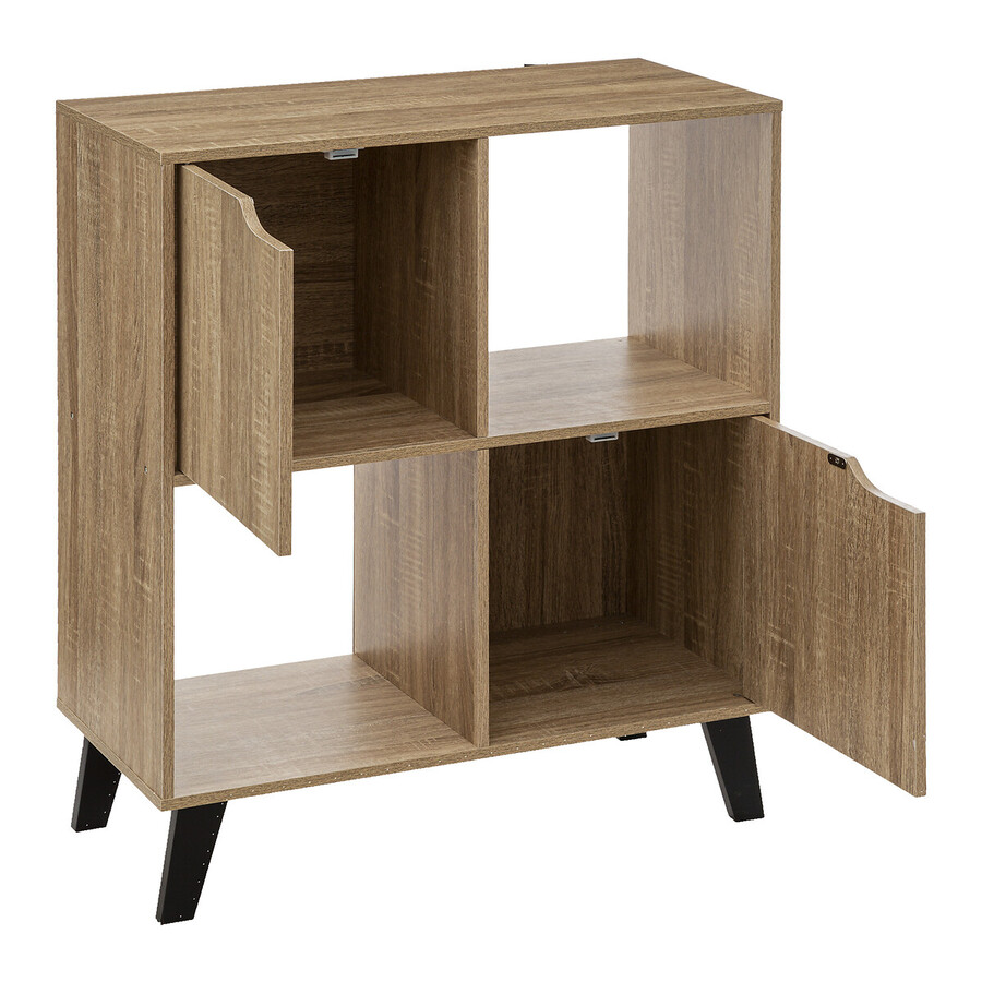Étagère 4 cases porte, effet bois naturel Ceda