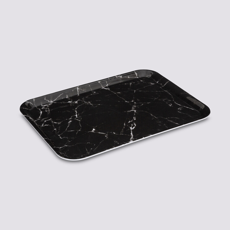 Plateau rectangulaire 33x43cm, effet marbre noir 