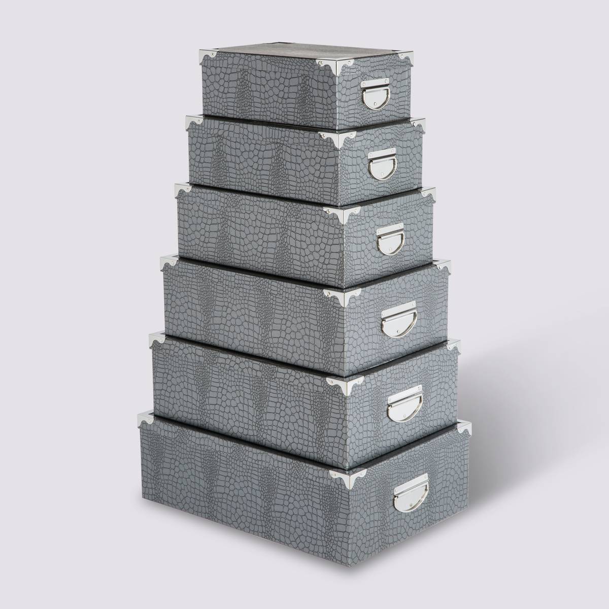 6 boîtes coin métal, gris Box'
