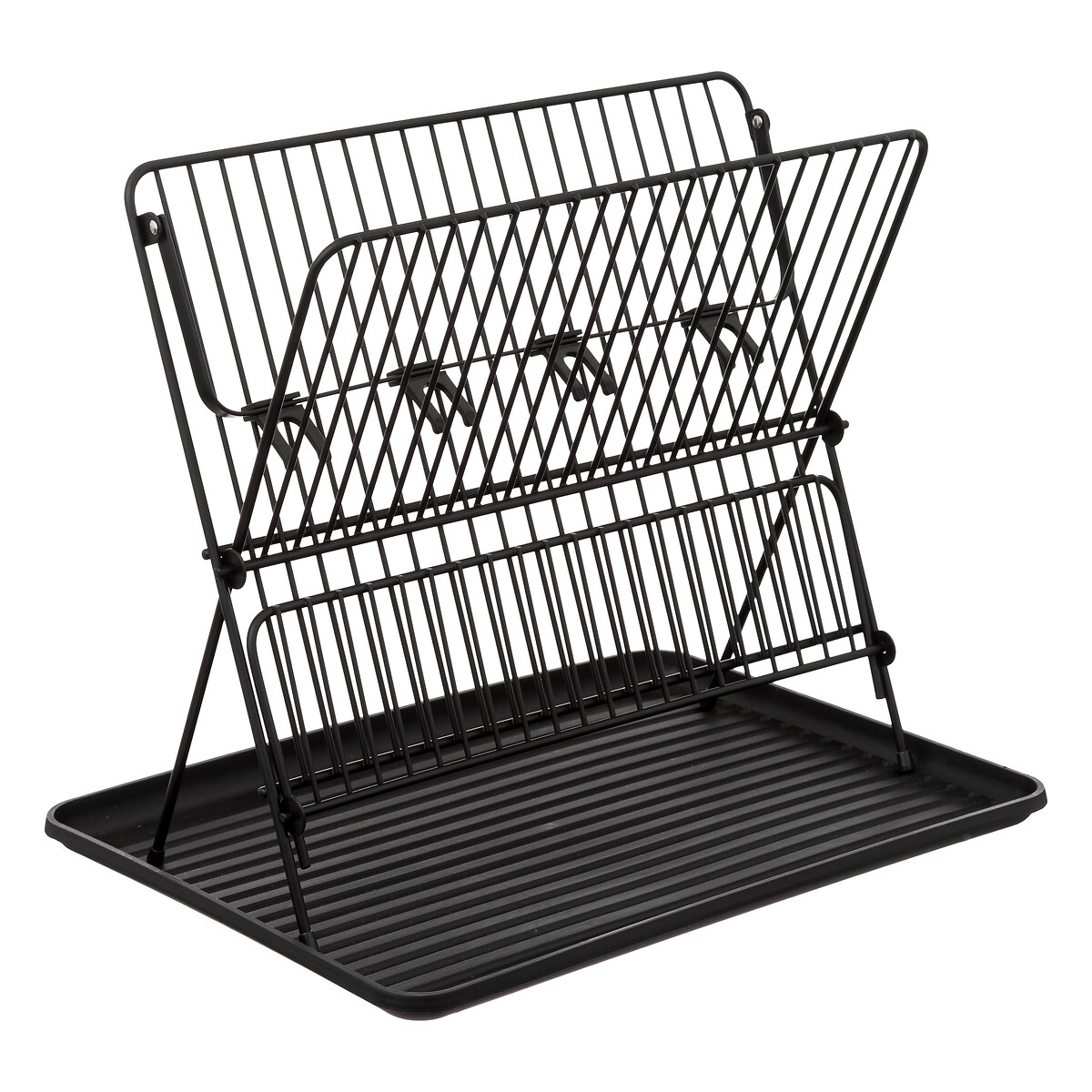 Égouttoir pliant 2 niveaux avec plateau, noir