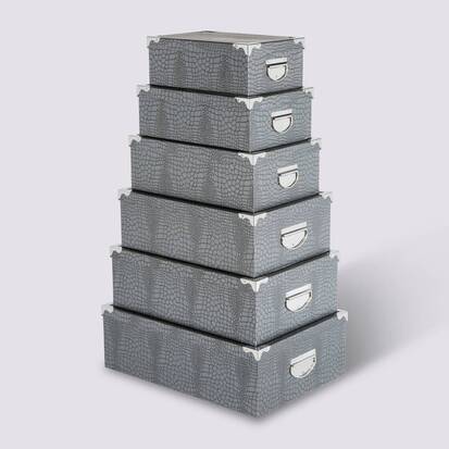 6 boîtes coin métal, gris Box'