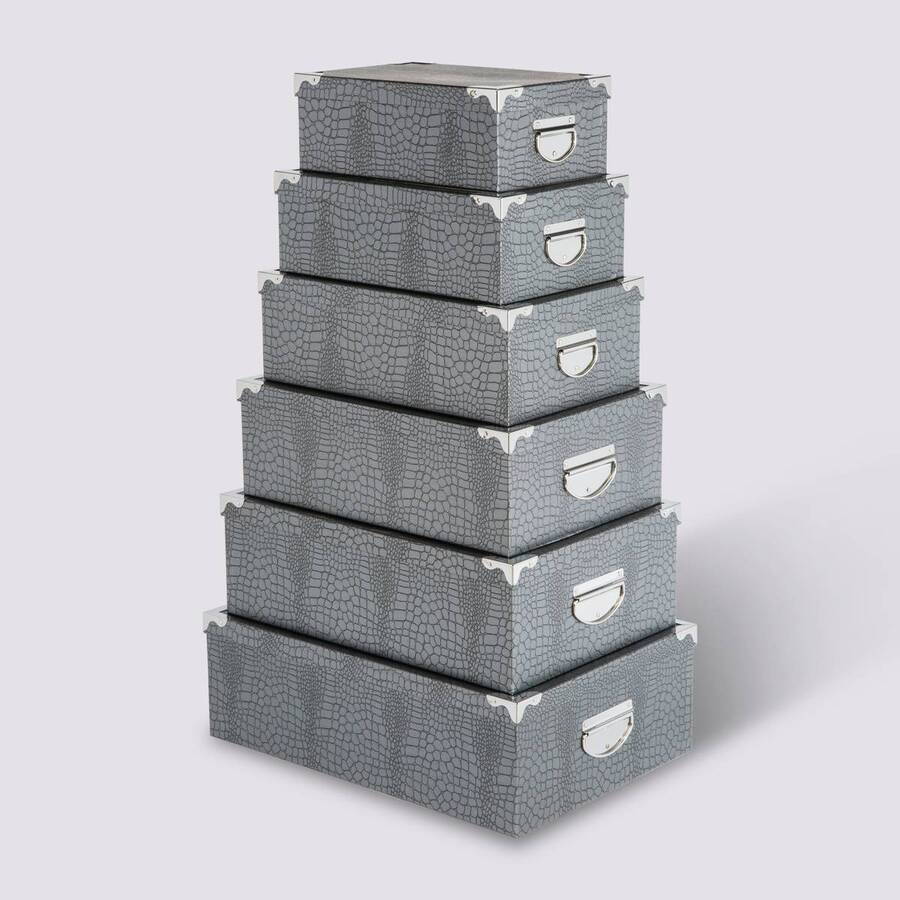 6 boîtes coin métal, gris Box'