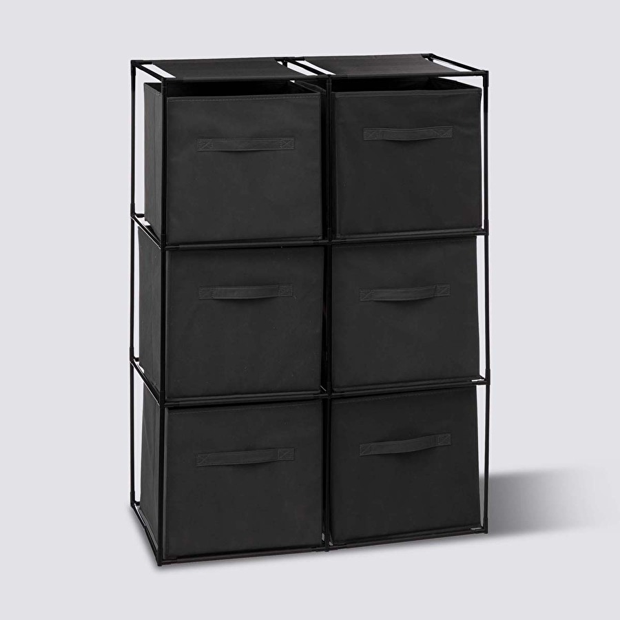 Etagère 6 cases avec 6 boîtes de rangement, noir Mix'n modul