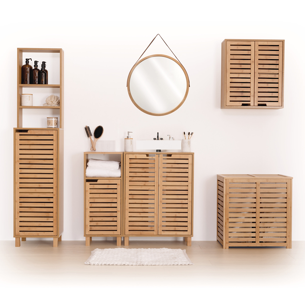 Meuble étagère 1 porte, bambou