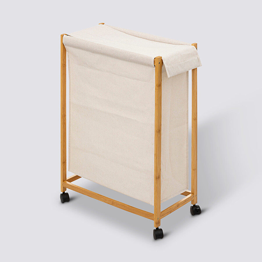 Panier à linge roulette 52l, beige