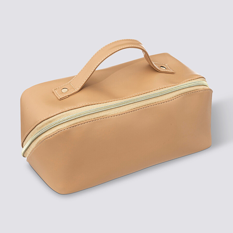 Trousse de toilette effet cuir, beige