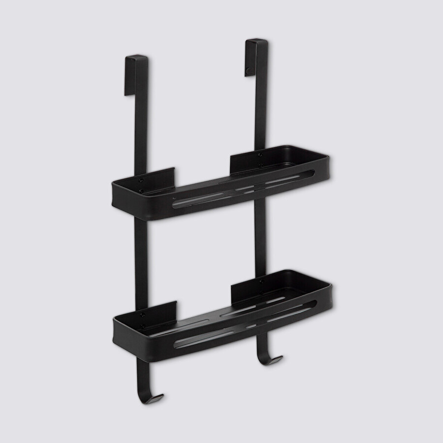 Serviteur de douche 2 niveaux stick adhésif, noir Blackalu