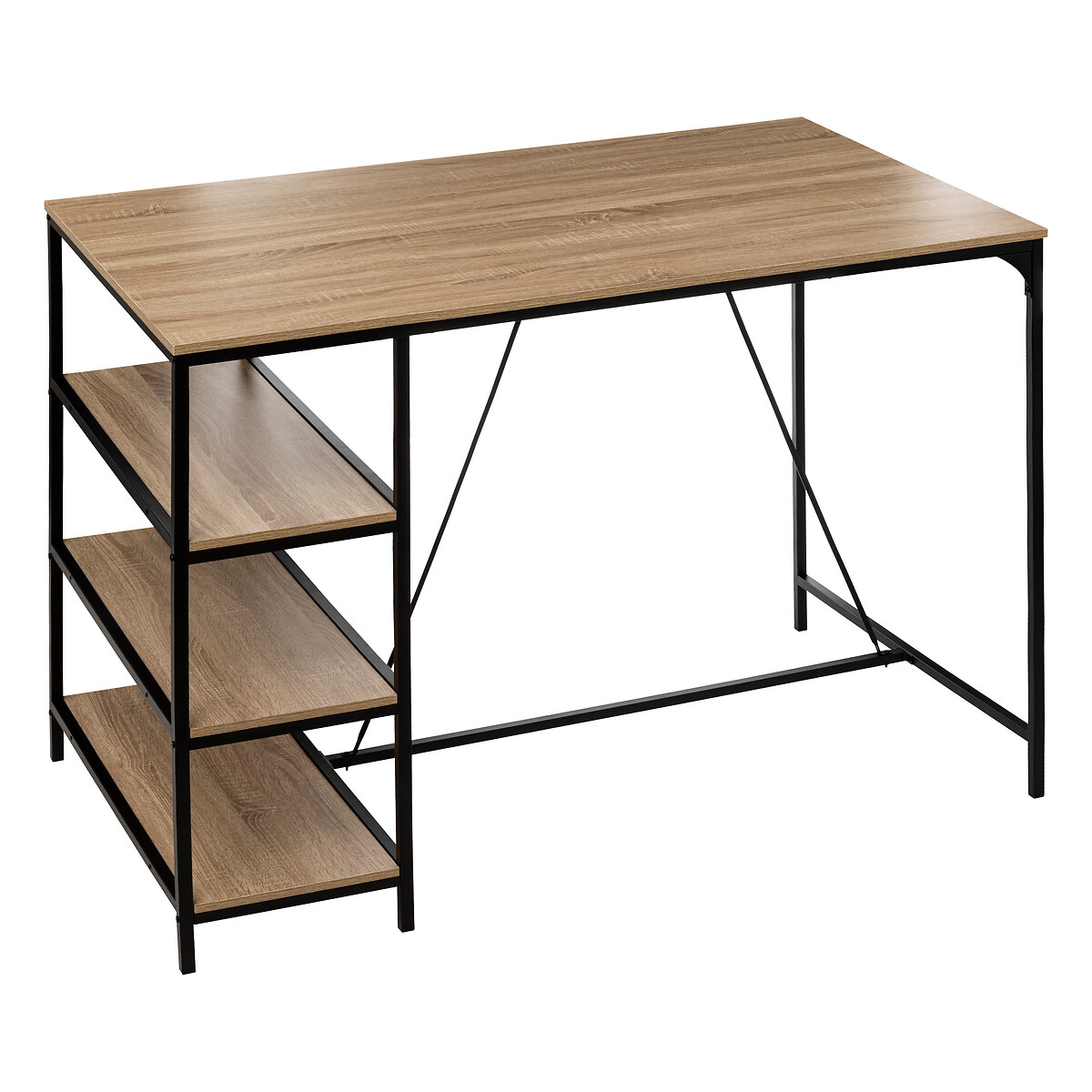 Table de bar et 2 tabourets, effet chêne naturel Aliaj