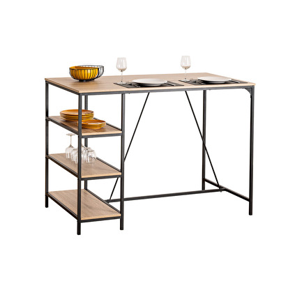 Table de bar et 2 tabourets, effet chêne naturel Aliaj