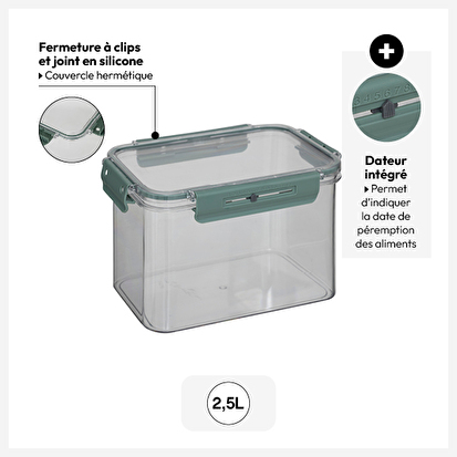 Boîte De Conservation Alimentaire 2,5L Avec Couvercle - Récipient Hermétique Pour Céréales, Farine, Aliments Secs - Transparent Avec Graduation