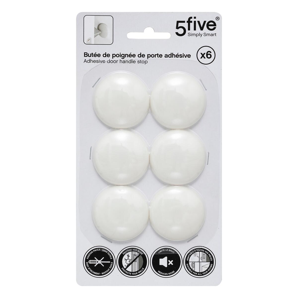 Lot de 6 butées de poignée de porte adhésives Lock'