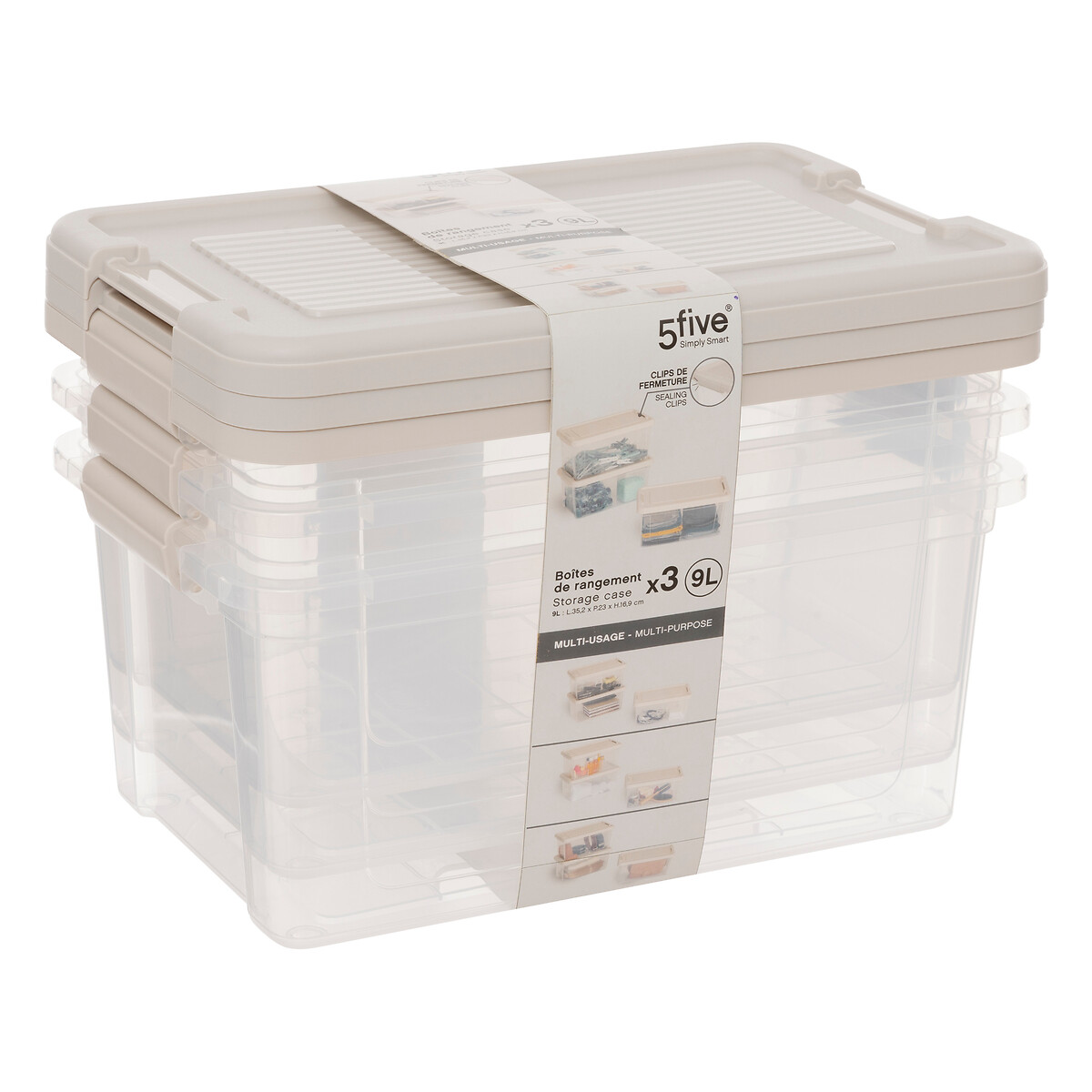 Lot de 3 boîtes de rangement 9l
