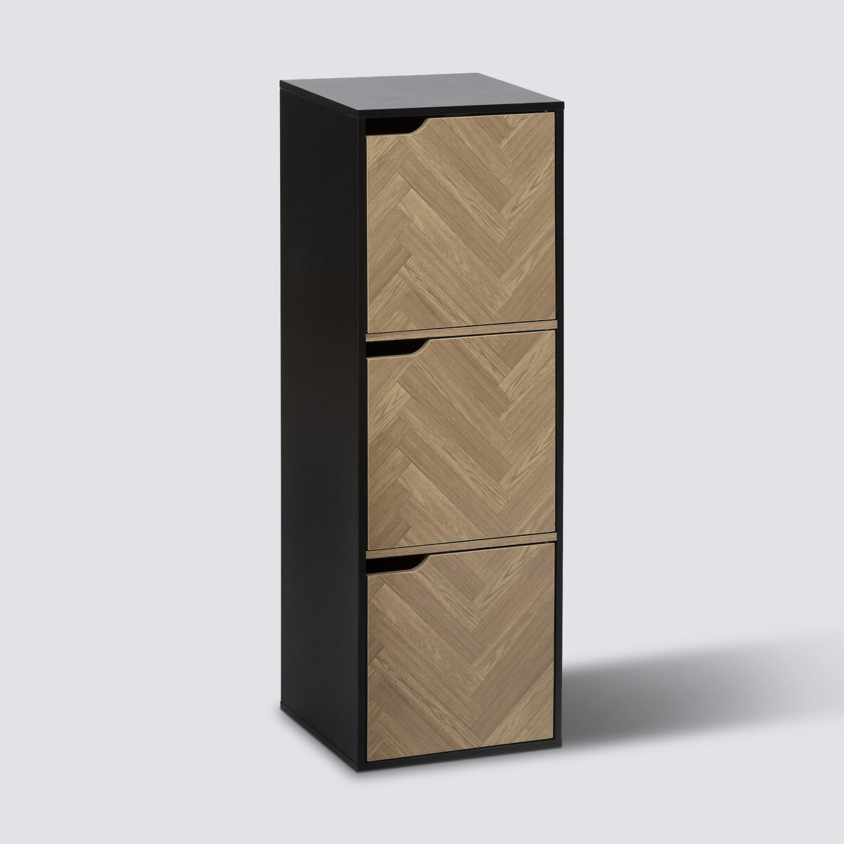 Etagère 3 cases, effet bois et noir Chevrons