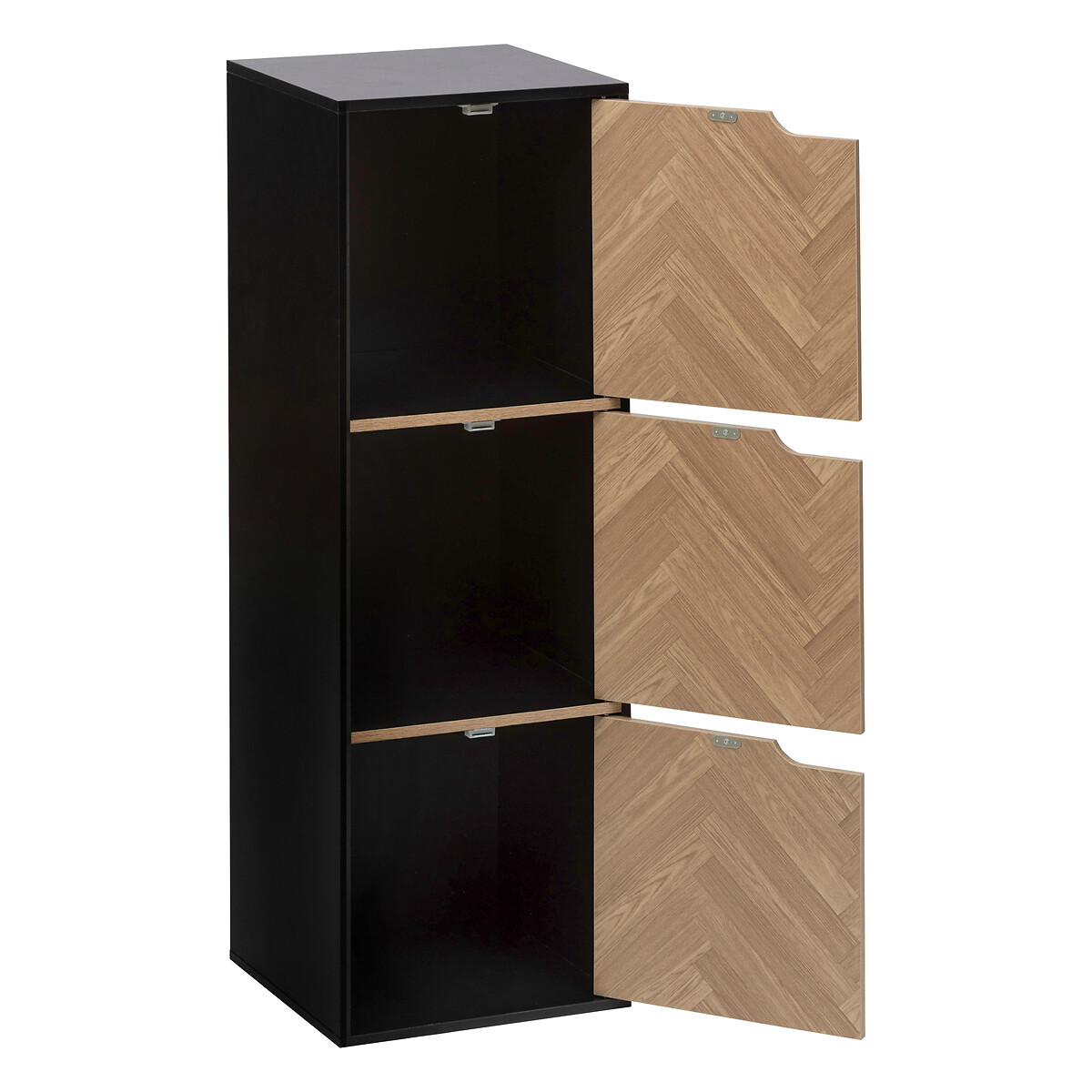 Etagère 3 cases, effet bois et noir Chevrons