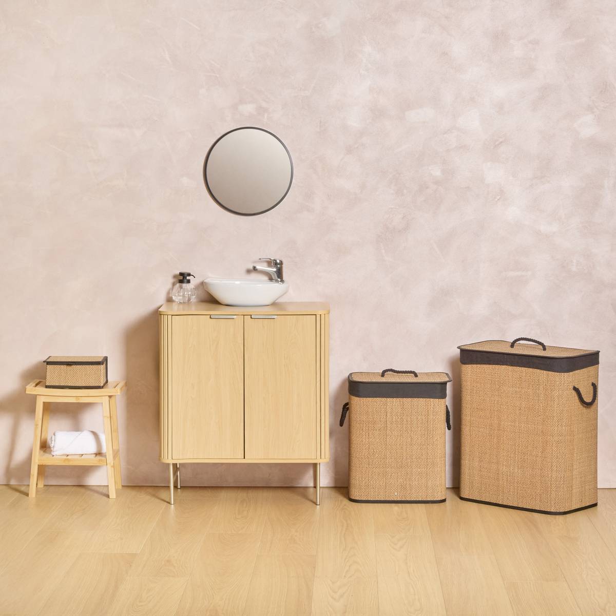 Panier à linge 60l, bambou et noir