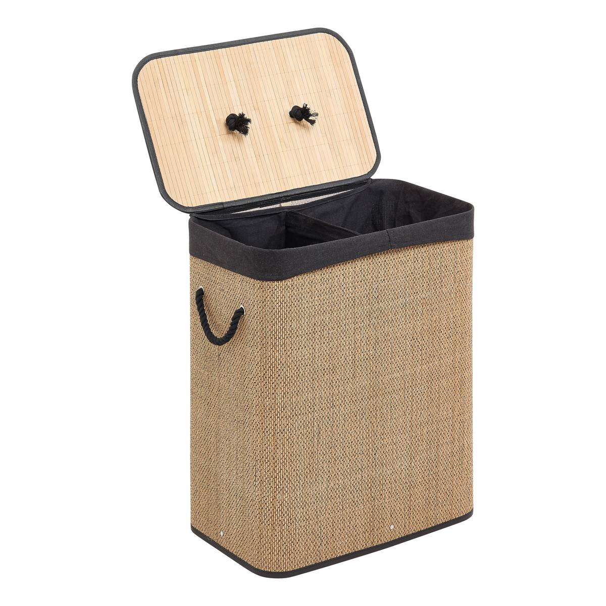 Panier à linge 60l, bambou et noir