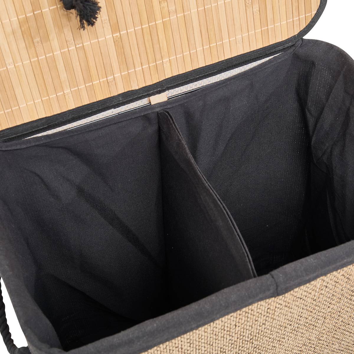 Panier à linge 60l, bambou et noir
